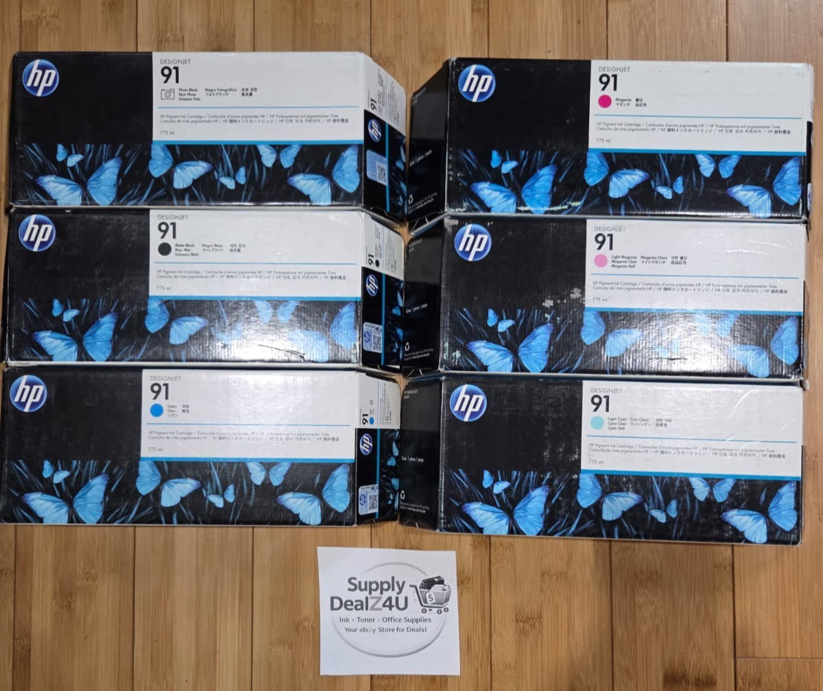 GENUINE HP 91 Plotter Ink Set C9465A C9464A C9467A C9468A DesignJet Z6100 Z6200