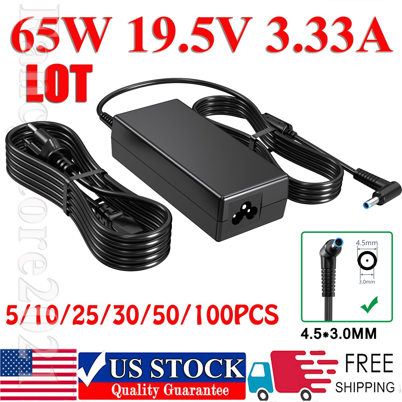 LOT 5/10/25/30/50/100X 65W Charger For HP Pavilion x360 Envy 13 15 Pavilion 14