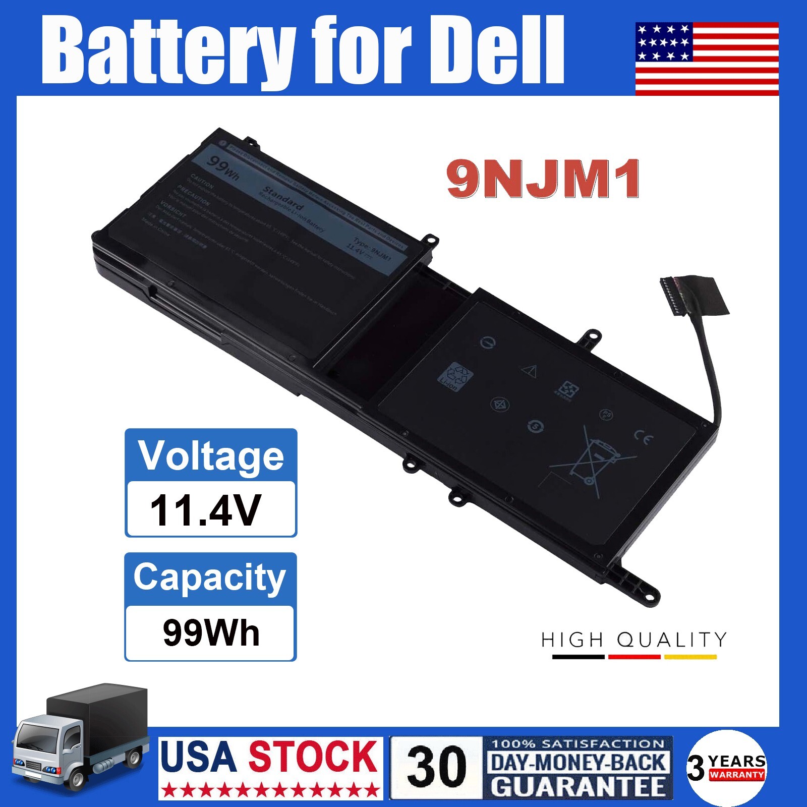 9NJM1 Battery for Dell Alienware 17 R4 15 R3 R4 Series 09NJM1 HF250 MG2YH 0546FF