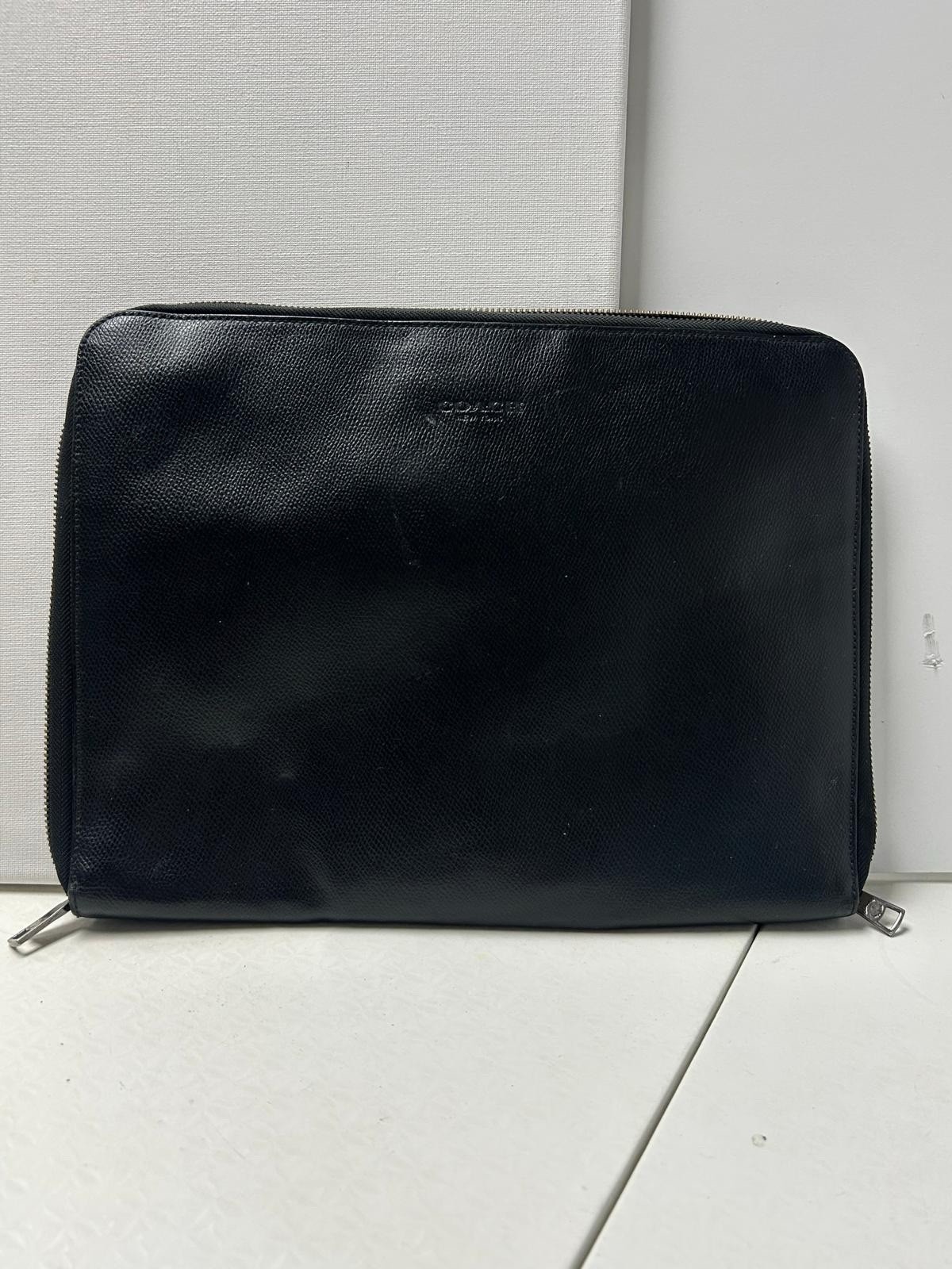 Coach Black Crossgrain Leather Zip-Around Tech Folio iPad Tablet Sleeve Case