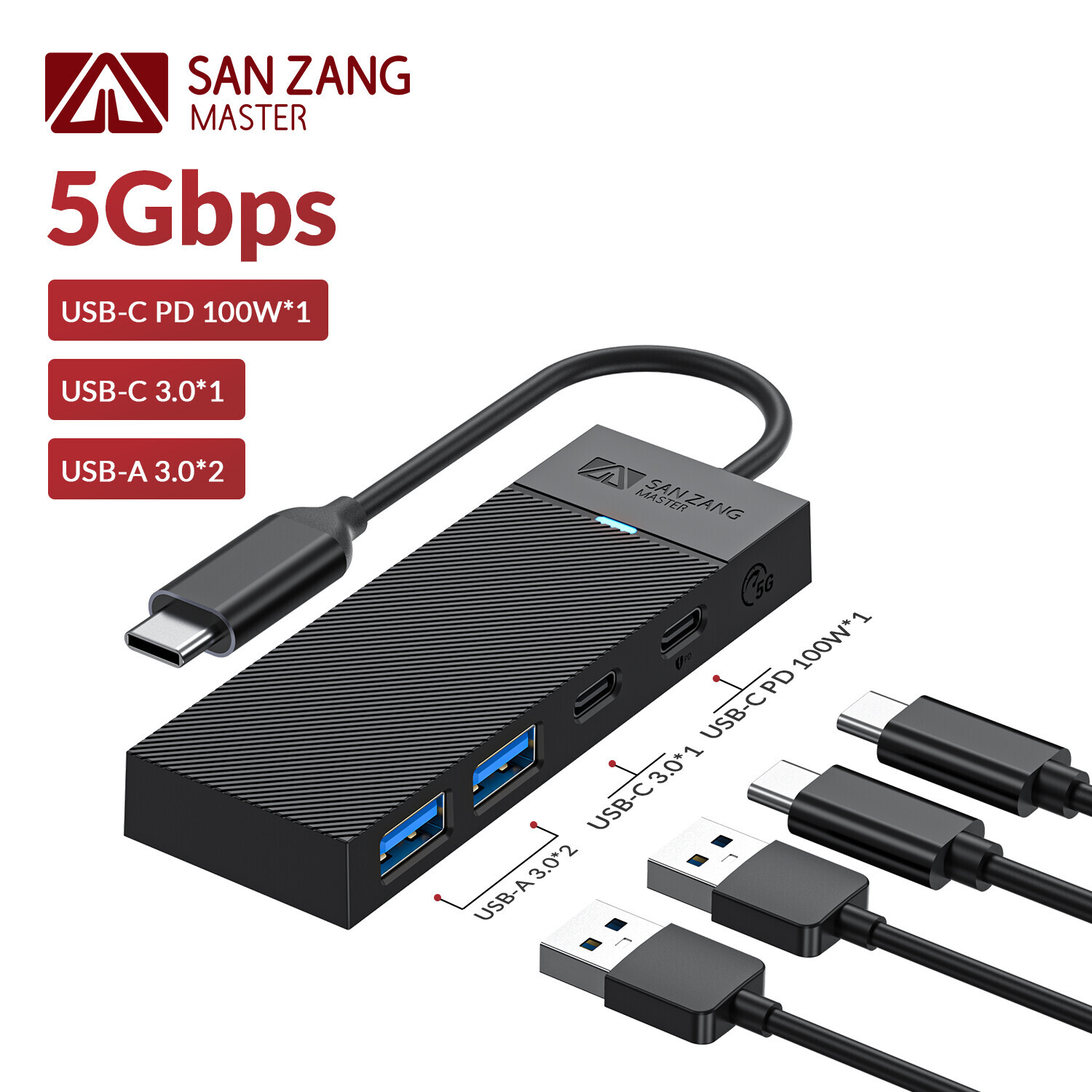 IDSONIX USB 3.0 Hub 4-Port USB Hub Type C Splitter PD 100W Expander Adapter