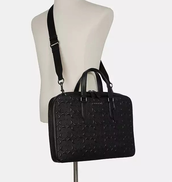 Coach Slim Signature Leather Black Briefcase  Laptop Adjustable Strap C8171
