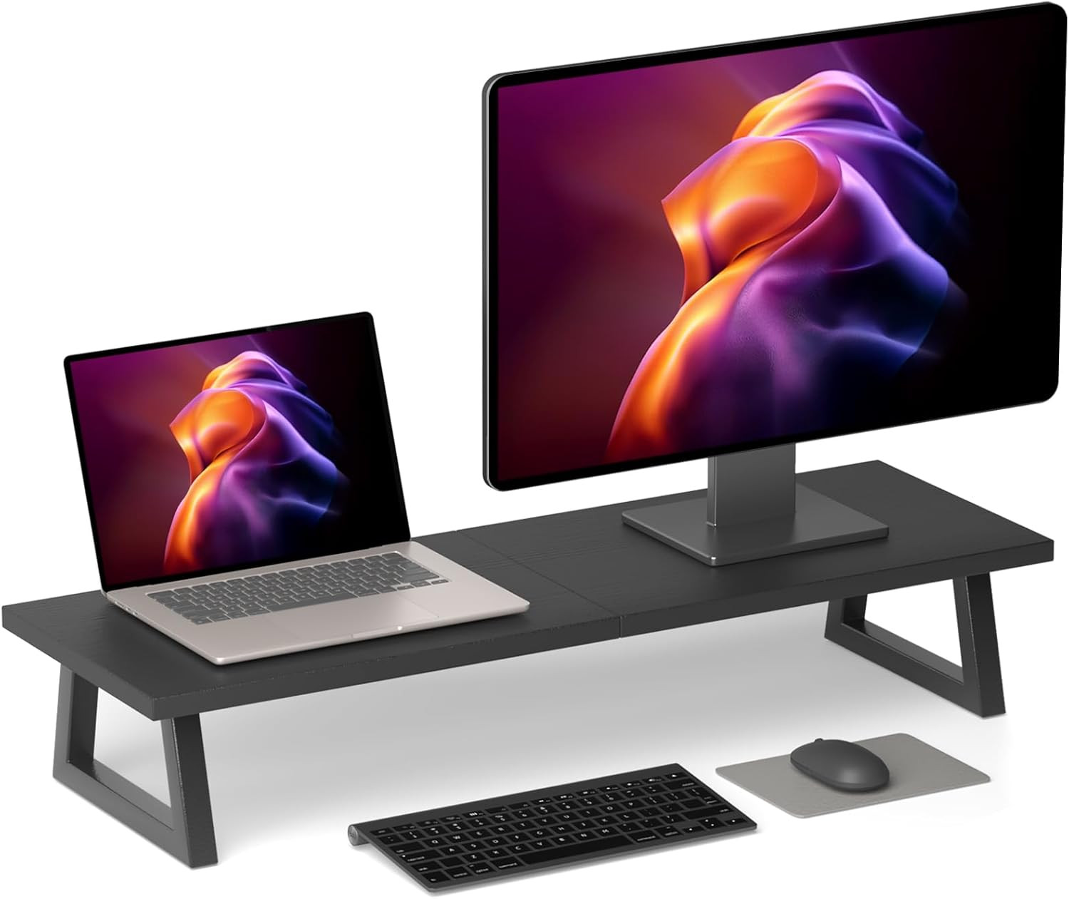 31.5 Inch Dual Monitor Stand Riser, TV Riser, Black Desk Organizer