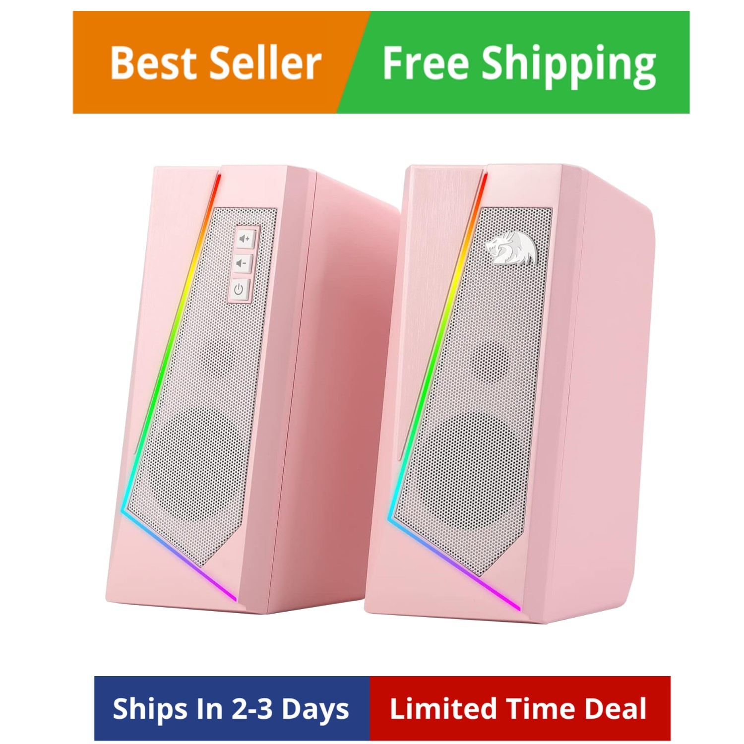 GS520 RGB Desktop Speakers, 2.0 Channel PC Computer Stereo Speaker with 6 Col...