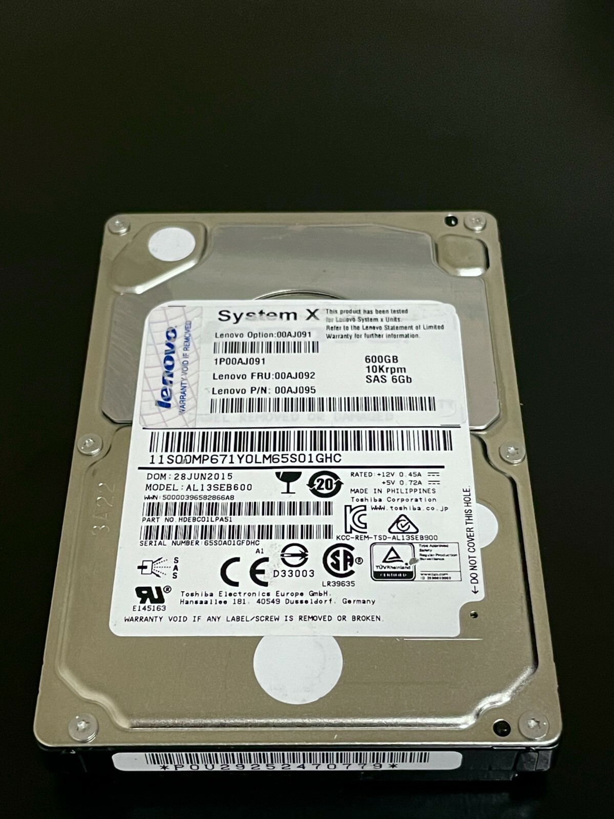 LENOVO 00AJ091 600GB 2.5" INTERNAL HARD DRIVE W/O TRAY 00AJ092 00AJ095