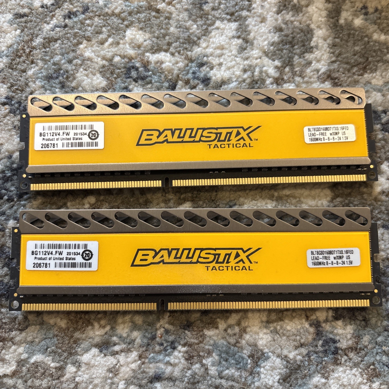 Lot of Two (2) Crucial Ballistix Tactical LP DDR3 SDRAM 1600MHz RAM