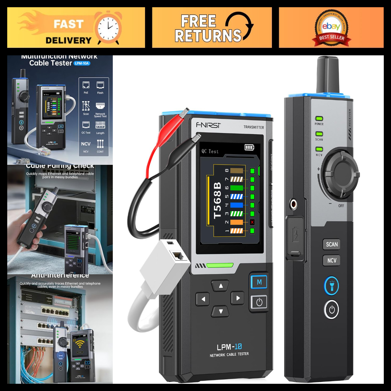 Network Cable Tester Kit for CAT5 CAT5e CAT6 RJ11 RJ45 - Ethernet Cable Tester