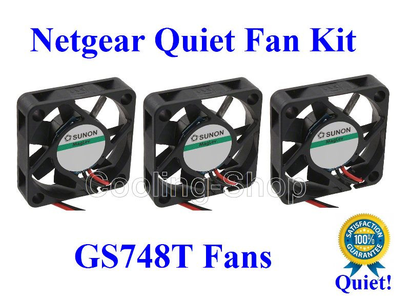3x Quiet Replacement fans for Netgear GS748T Low Noise fans