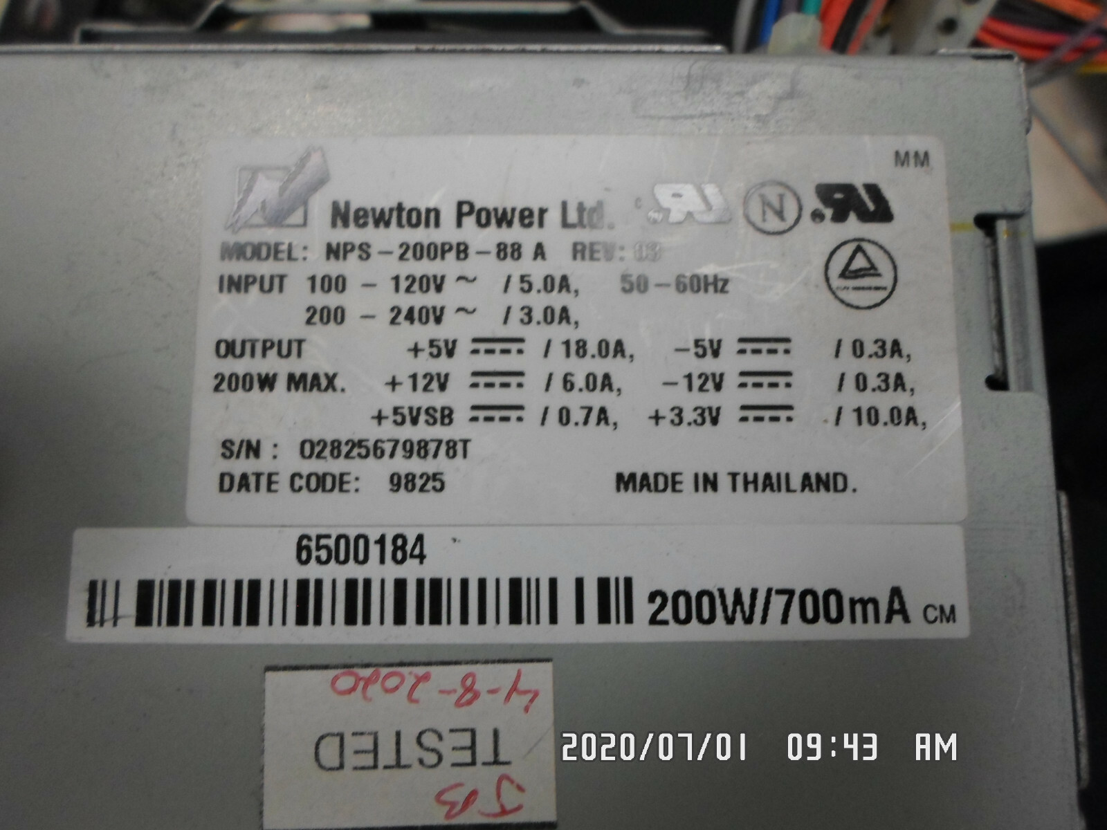 NEWTON / ASTEC Gateway 6500184  NPS-200PB-88 A ATX202-3515 200W PS TESTED