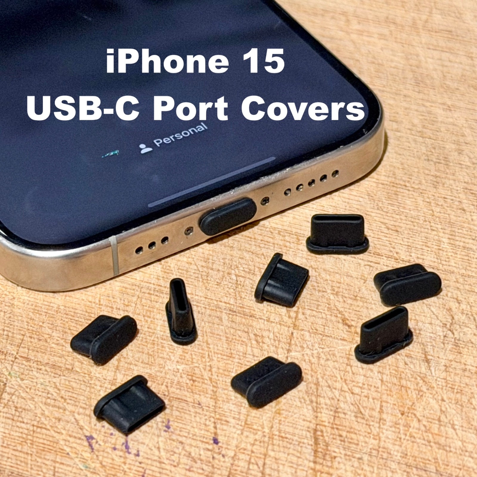iPhone 15 Pro Max Plus USB-C Dust Plug Covers, Black Silicone Charging Port Caps