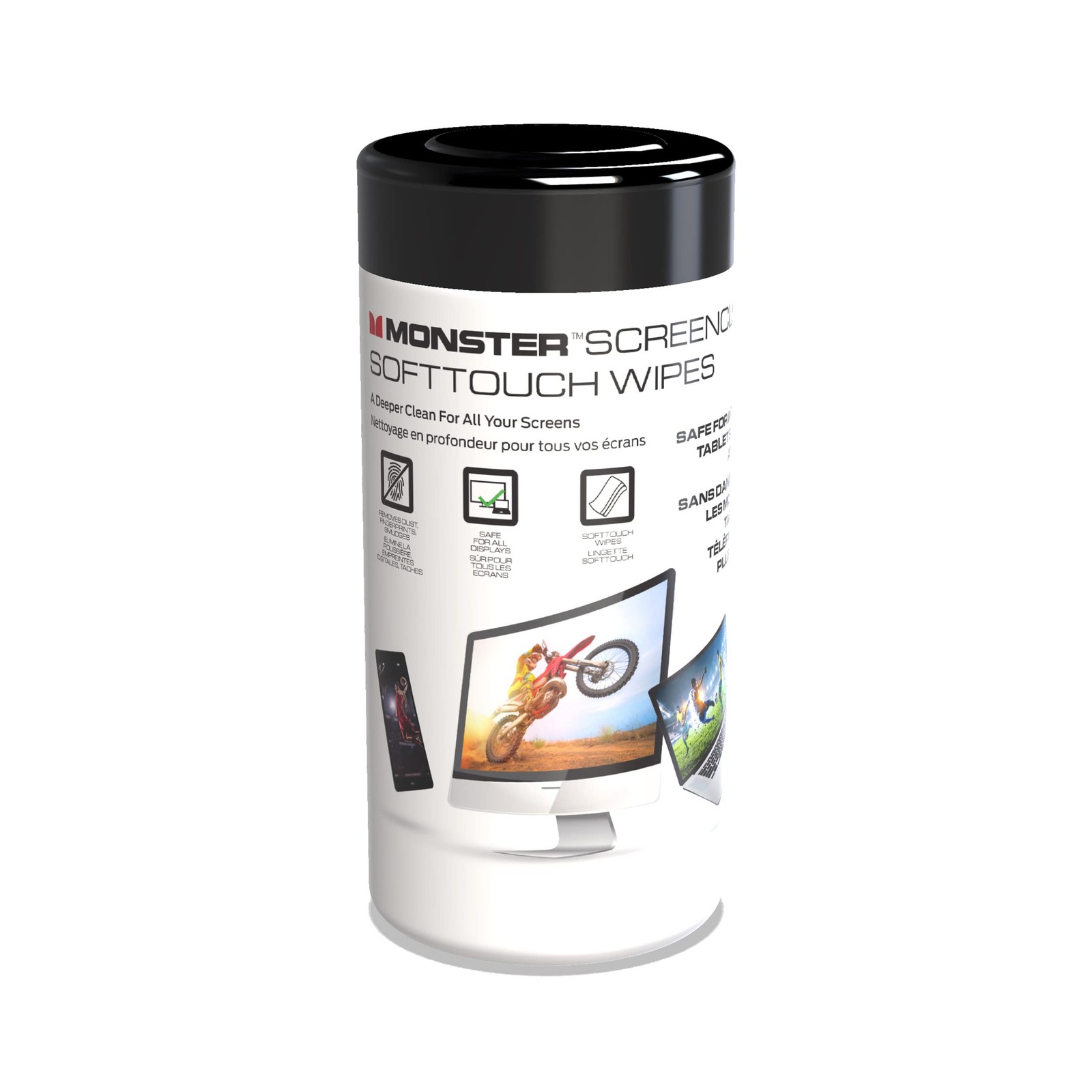 Monster ScreenClean Soft Touch Screen Cleaning Wipes, White, Black, Red