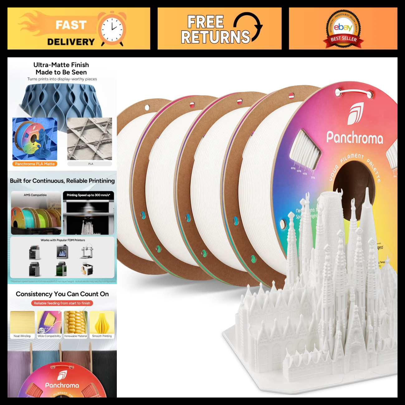 Matte PLA 3D Printer Filament Bundle 4kg - Cotton White, High-Quality, Versatile
