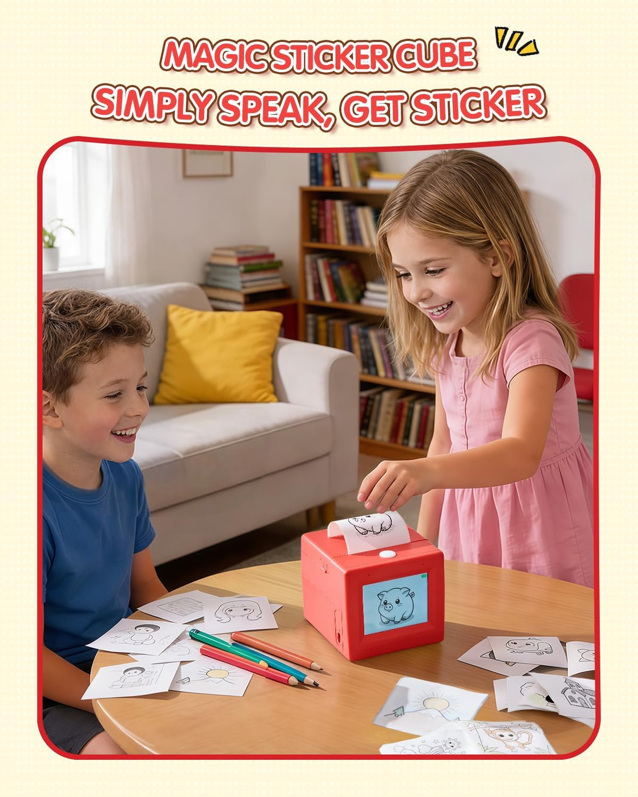 Smart AI Voice Sticker Printer Cube, Thermal Inkless Sticker Maker with Display