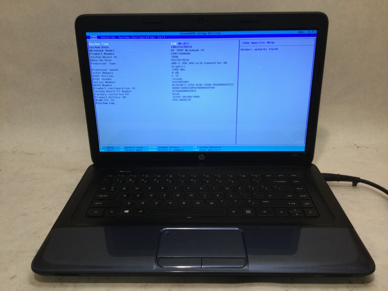HP 2000-2d19WM 15.6” / AMD E-300 @ 1.30GHz / (MISSING PARTS) MR