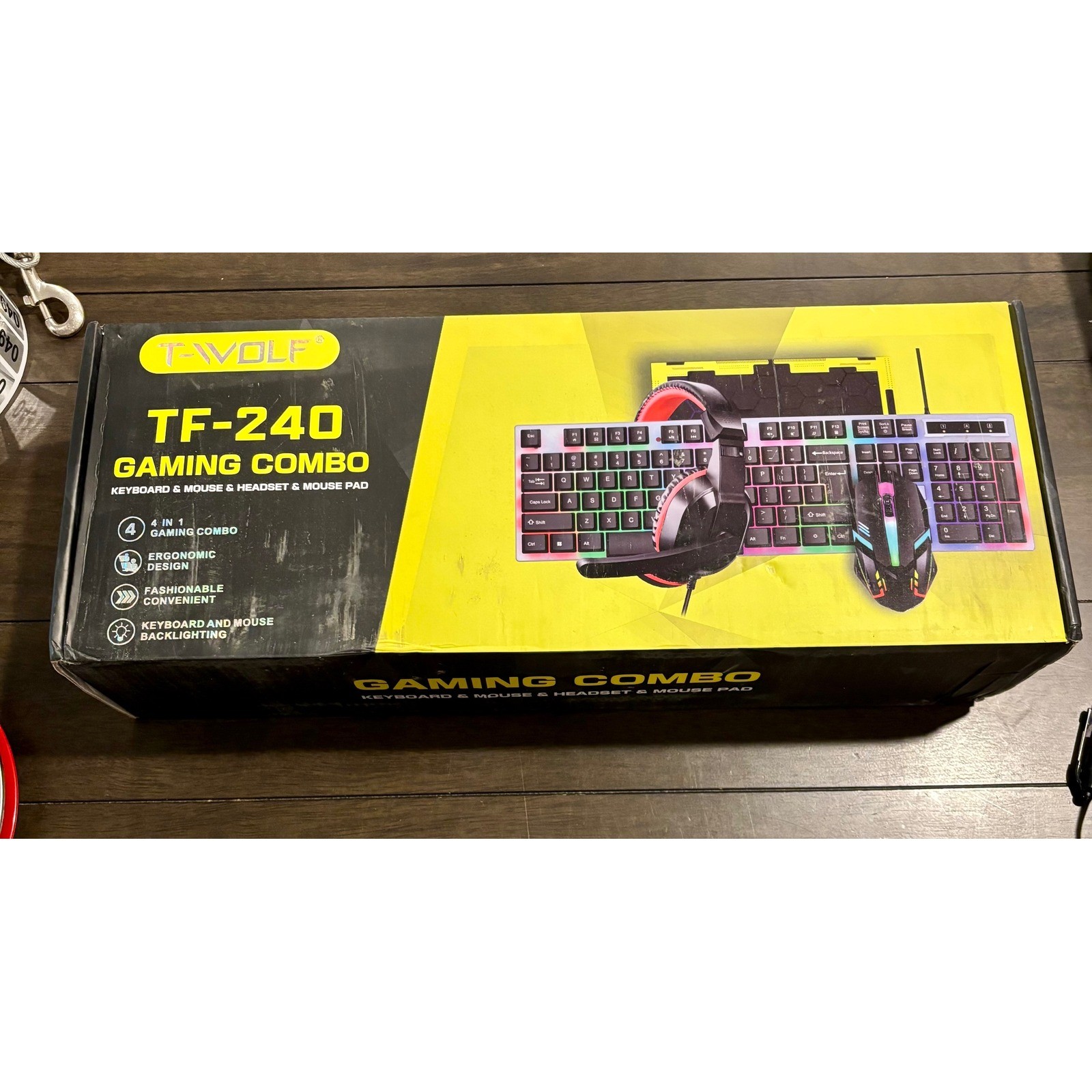 T-WOLF TF-240 4-in-1 Gaming Combo Keyboard Mouse Headset Mouse Pad RGB Backlit