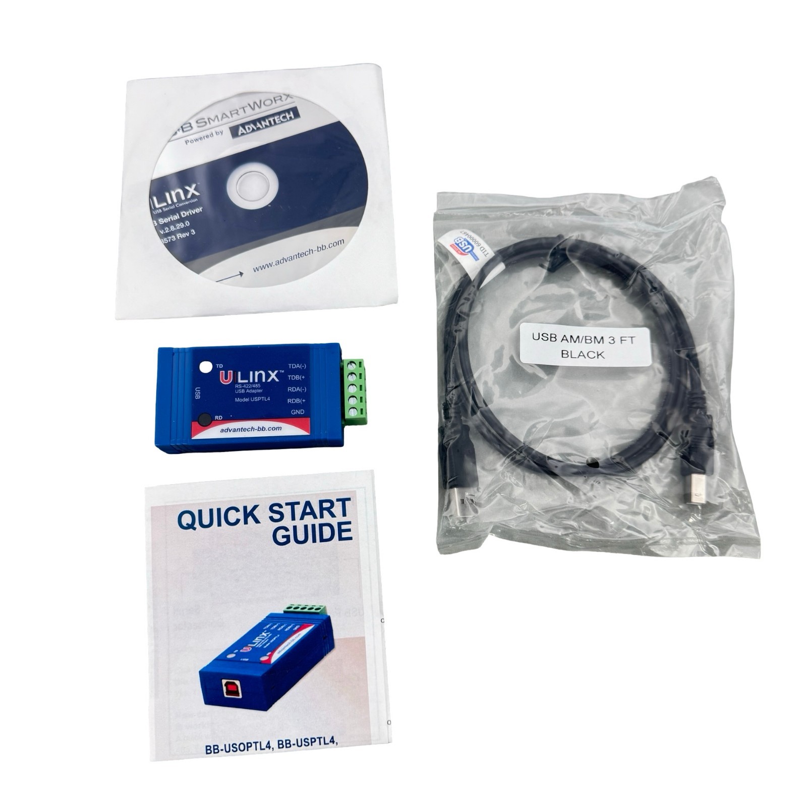 Advantech B+B SmartWorx BB-USPTL4 USB to RS-422/485 Serial Adapter New