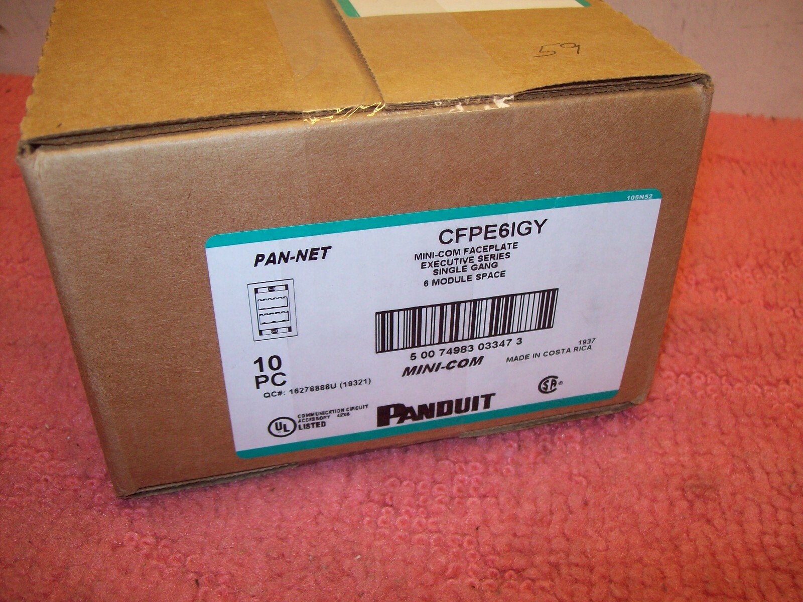 10-Pack PANDUIT CFPE6IGY MINI-COM FACEPLATE, 1-GANG, 6-Module Space Port, Gray