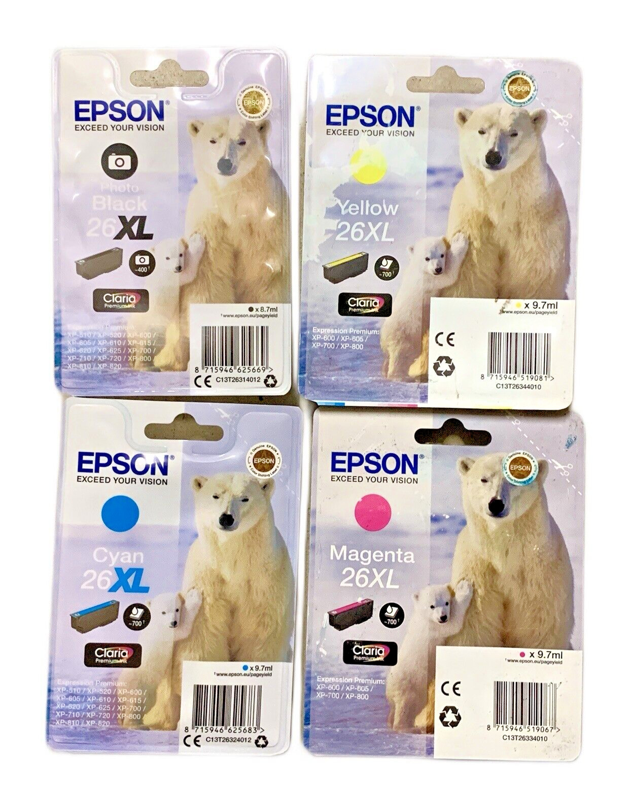 4 x Original Ink Epson 26XL SET Expression XP510 XP610 XP710 XP720 XP810 XP820