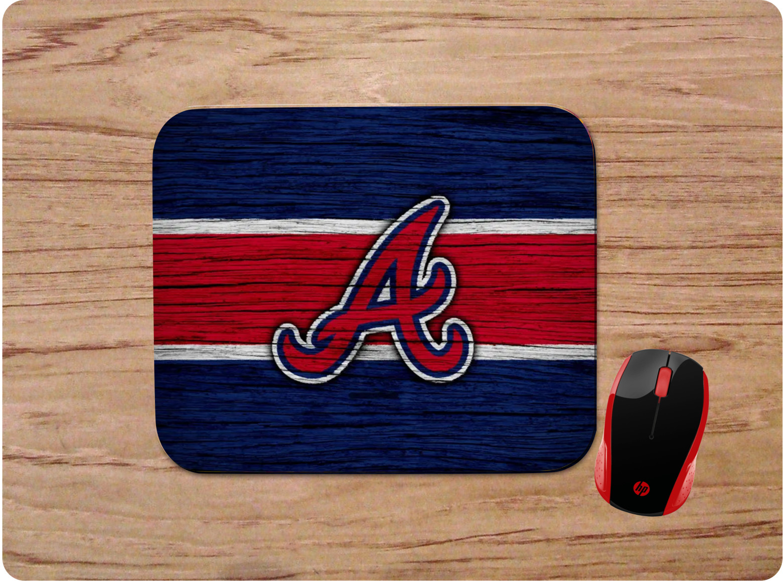 ATLANTA BRAVES WOODGRAIN CUSTOM DESIGN DESK PC MOUSE PAD MAT HOME OFFICE GIFT