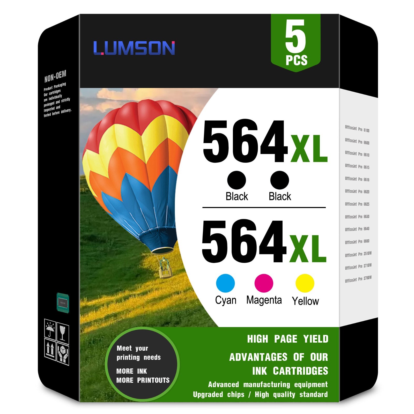 564XL Ink Cartridge Replacement (5-Pack) for HP 3520 5520 7520 5512 Printers