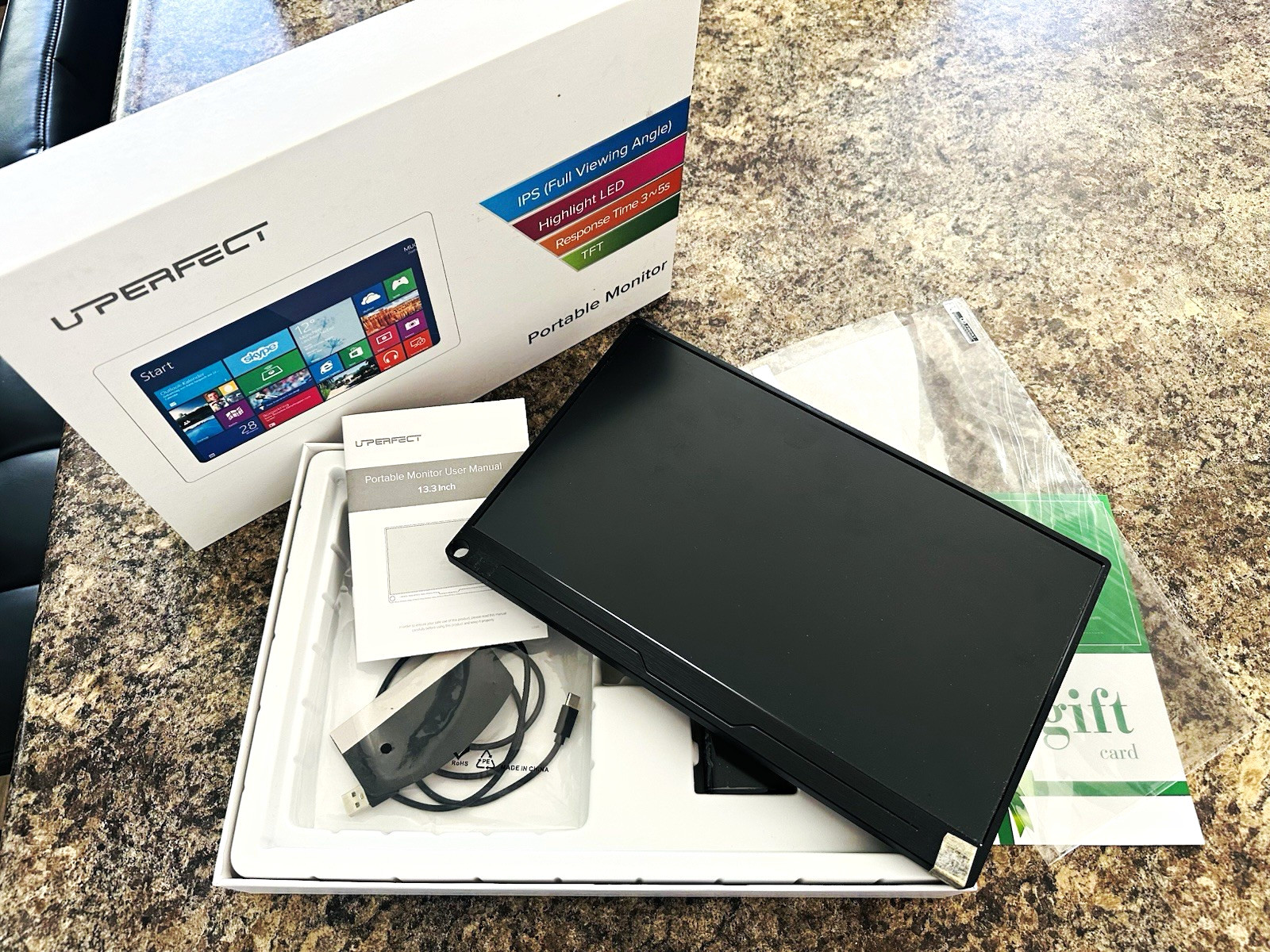 UPERFECT 13.3in Portable Monitor FHD IPS LCD 60Hz 3ms 16:9 Black