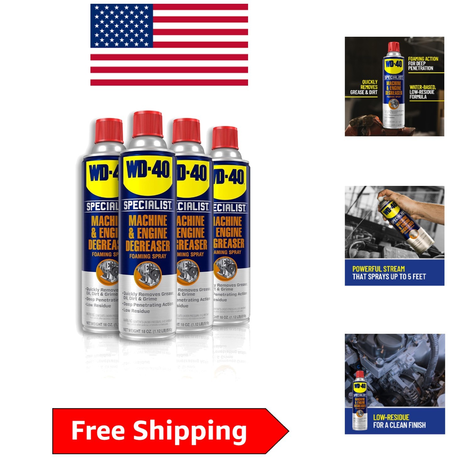 18 oz Machine & Engine Degreaser Foaming Spray - 4-Pack for Heavy Duty Cleaning