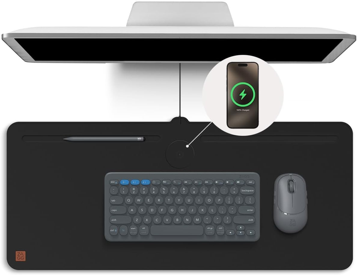 Mouse Pad Desk Mat W/ Wireless Charging All Devices 10W Fast Charge Integrated