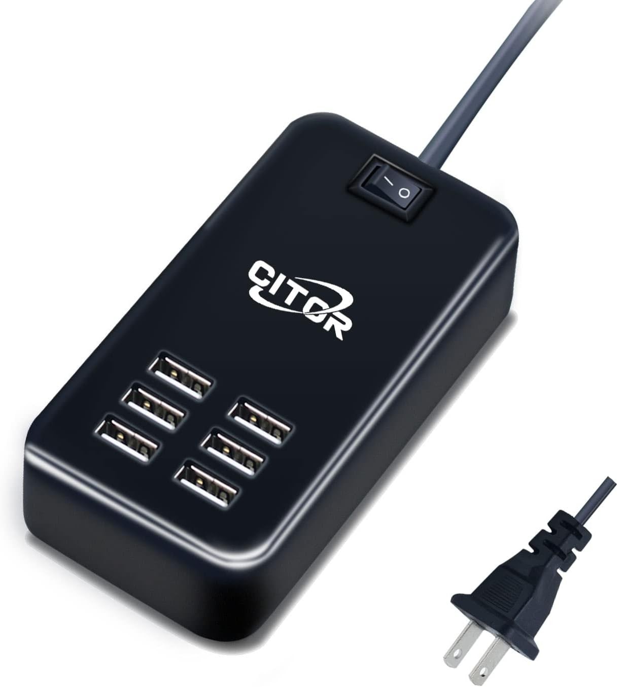 6 Port USB Charging Station Fast Charger Hub Power Strip On/Off Switch Black