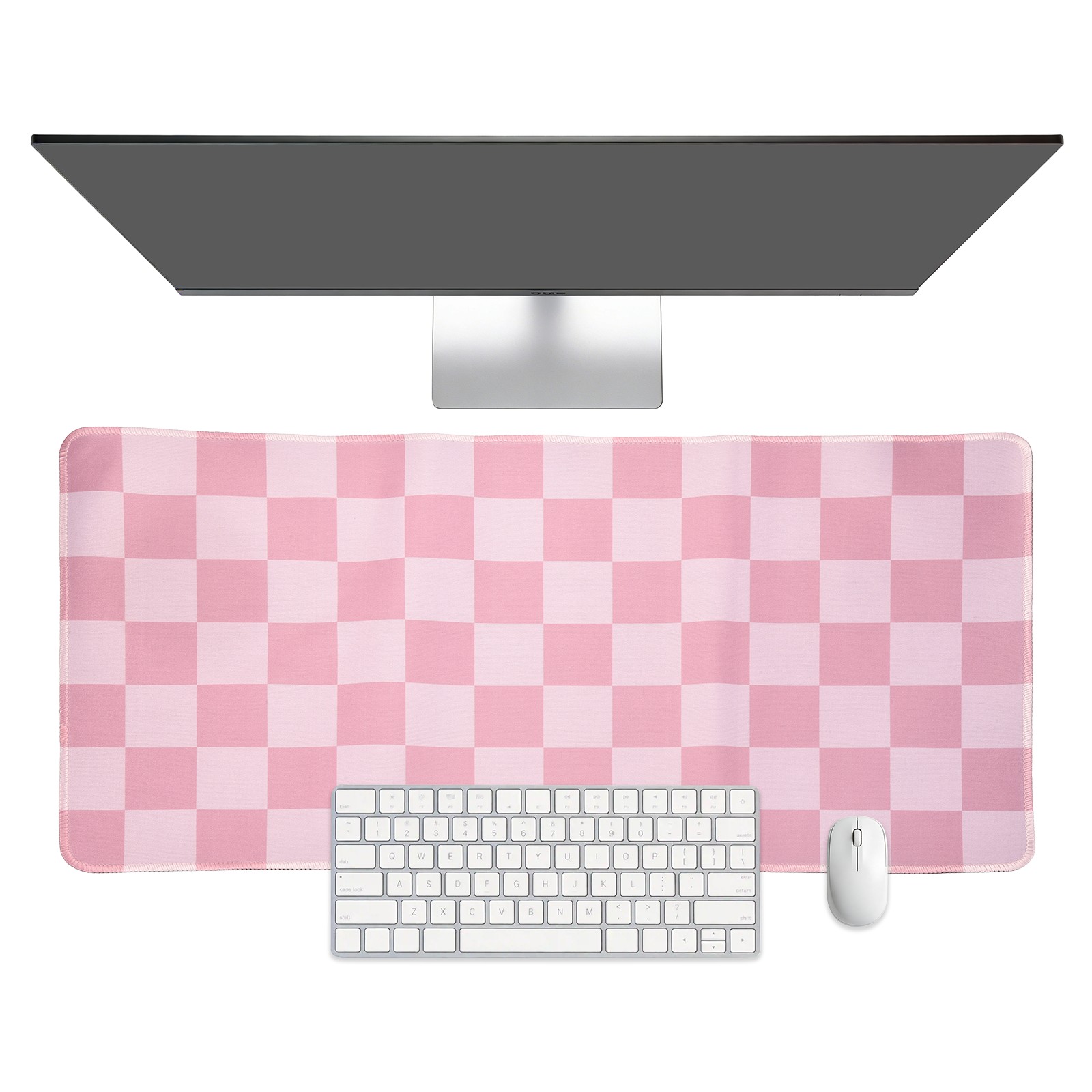 Checkered Desk Mat, 23.6x11.8 Inch Mouse Pad with Non-Slip, Pink