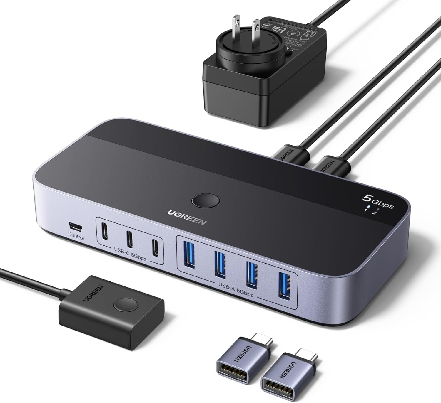 2-In 7-Out USB 3.0 Switch, USB Switcher for 2 Computers Sharing USB a & C Device