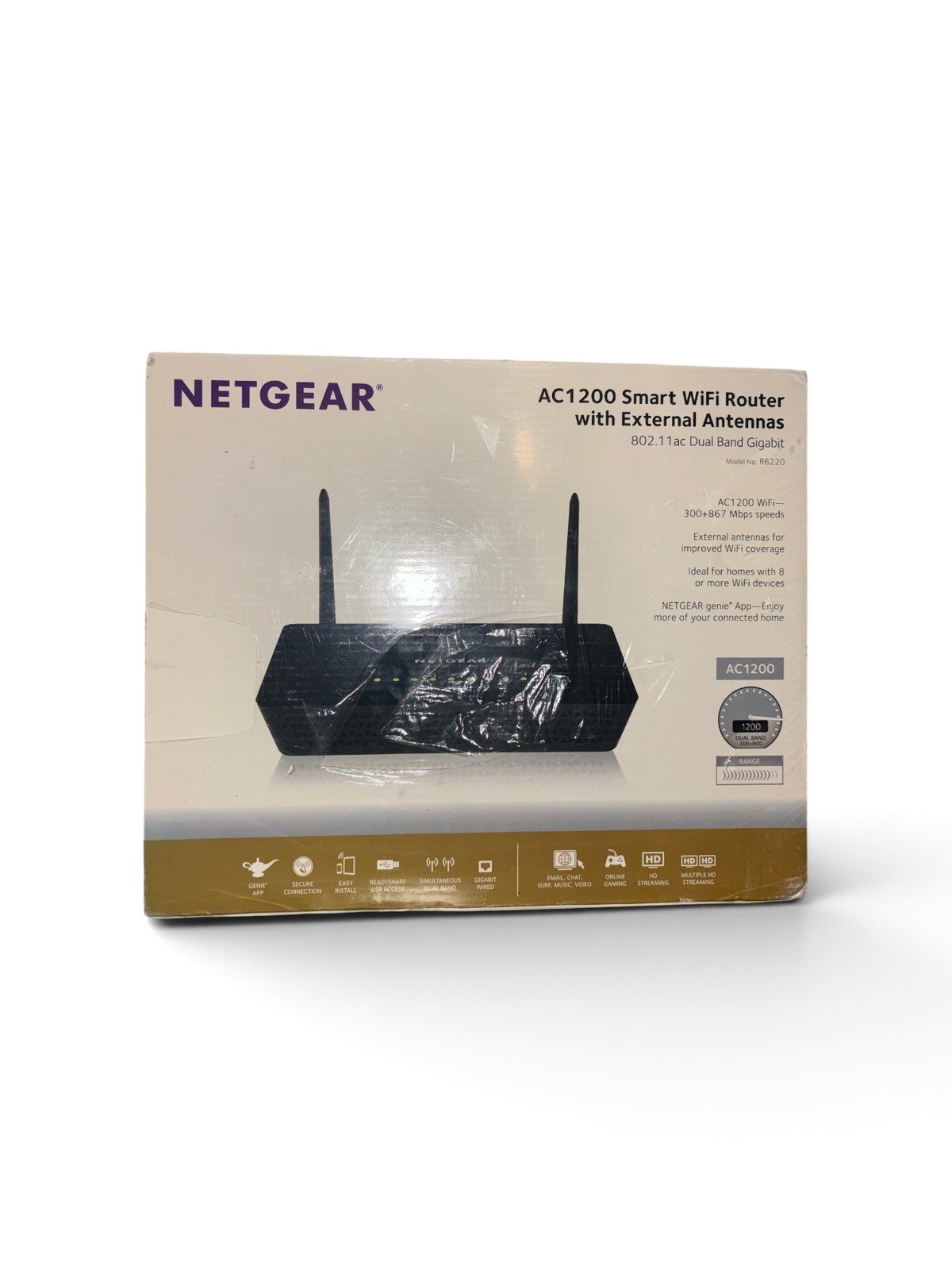 Netgear R6220-200NAS AC1200 (802.11ac) Dual Band Gigabit Smart WiFi Router Black