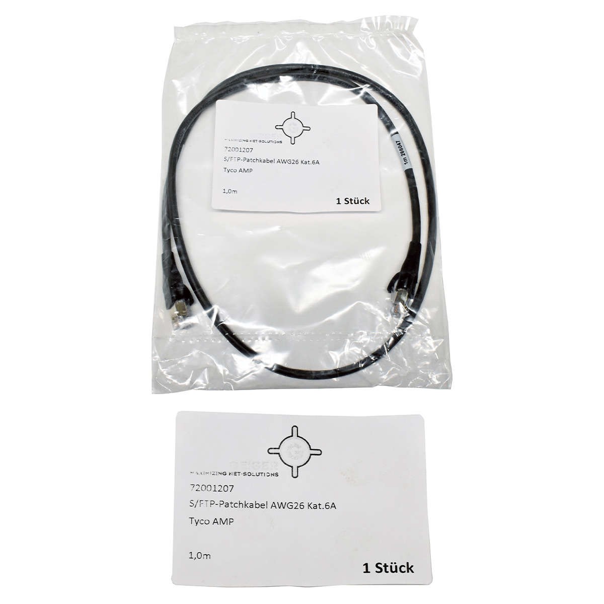 Geiger 72001207 RJ-45 S/FTP Patch Cable AWG26 Cat.6A Tyco Amp 1m Black NEW NEW