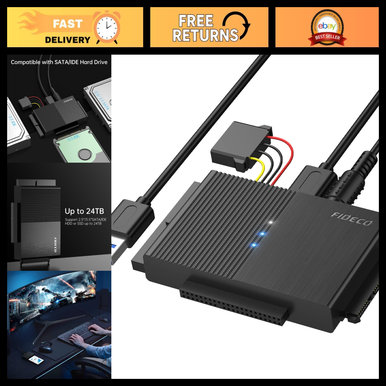 USB 3.0 SATA IDE Adapter for 2.5"/3.5" Hard Drives - Fast Data Transfer Cable