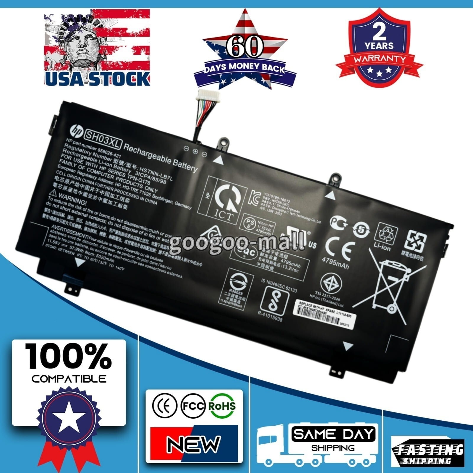 New Genuine SH03XL Battery for HP Spectre X360 13-AC023DX ENVY 13-AB044 TPN-Q178