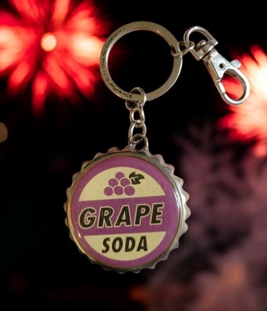 Disney Parks Pixar Up Carl Ellie Grape Soda Cap Keychain Bottle Opener Key Ring