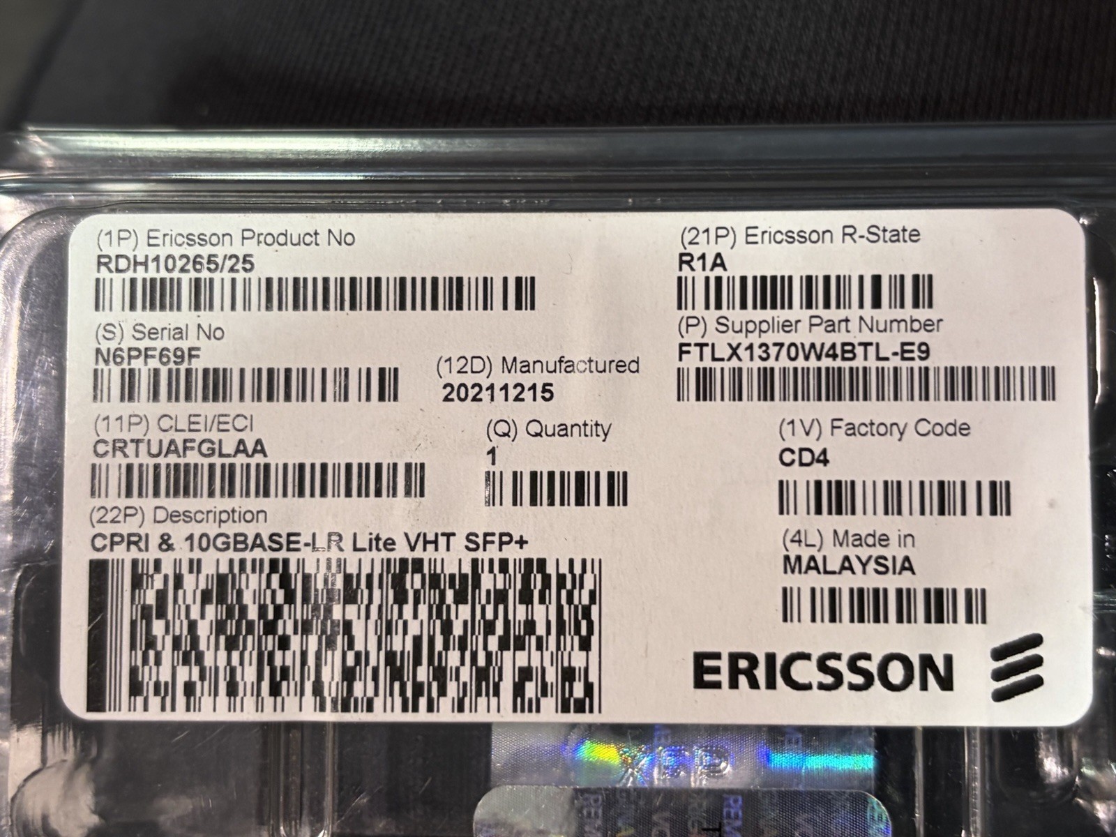 Lot 10 Ericsson RDH10265/25 FTLX1370W4BTL-E9 CPRI 10GBASE-LR Lite VHT SFP+