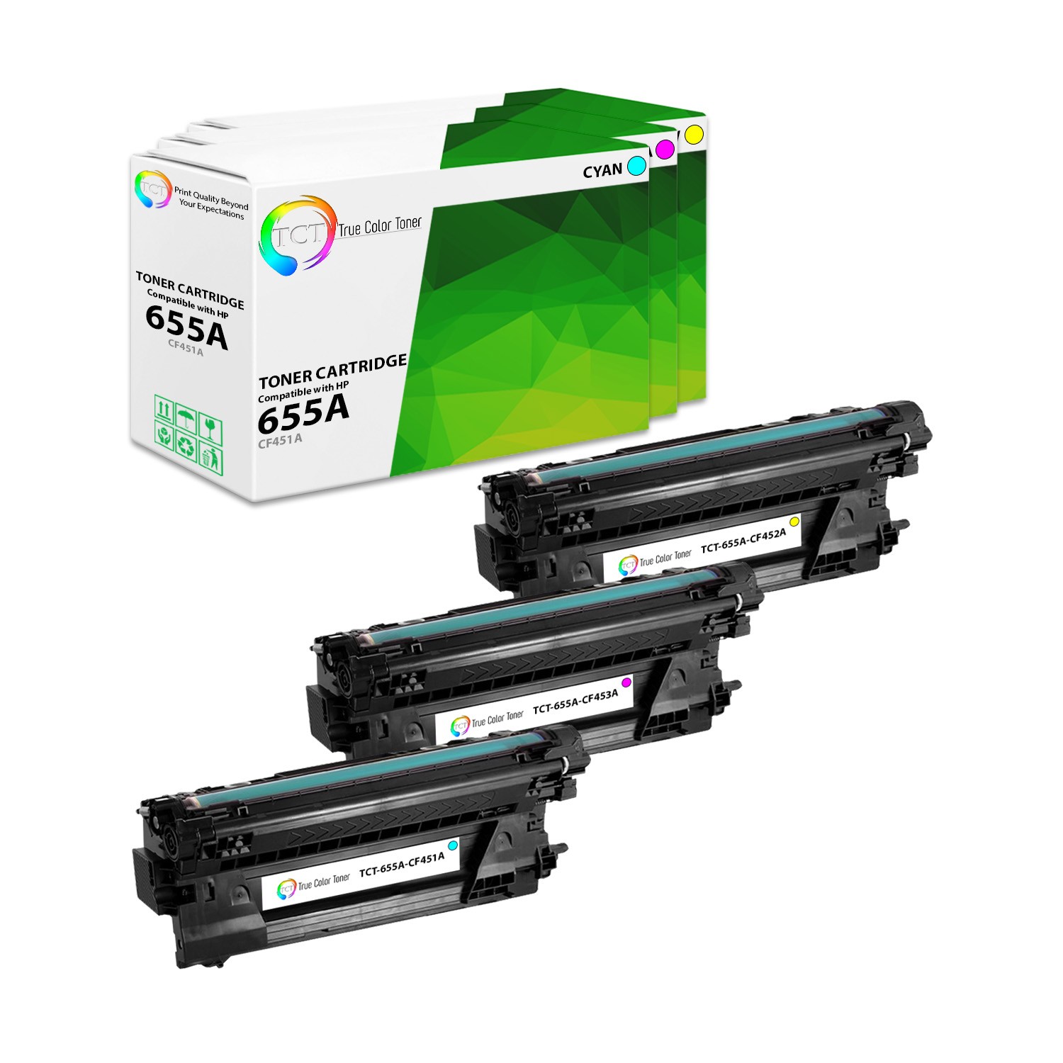 3PK TCT Premium 655A For HP CF451A CF453A CYM LaserJet M652 653 Compatible Toner