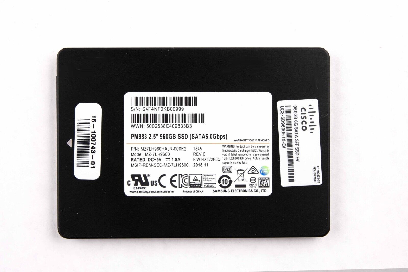 Samsung PM883 960GB SSD 2.5 SATA III 6Gbps MZ7LH960HAJR-000K2 MZ-7LH9600 LOT