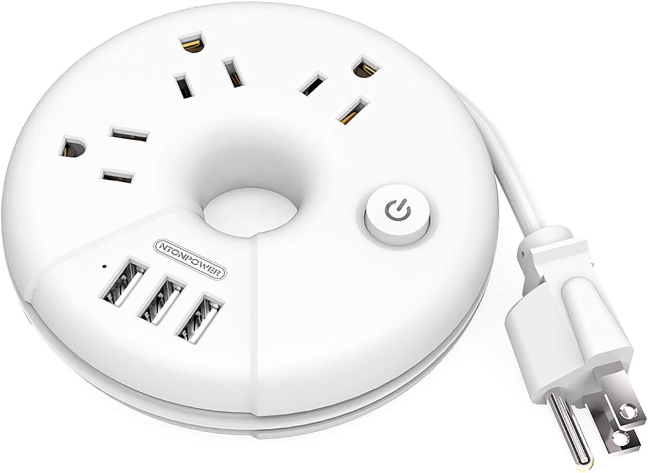 Travel Multi Outlet Power Strip, 3 Outlets & 3 USB Ports Adapter Cord 15inches