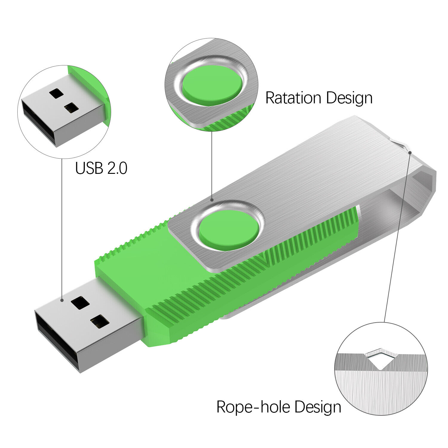 Wholesale 1/5/10pcs USB 2.0 32GB 64GB 128GB Metal Swivel USB Flash Drives Memory