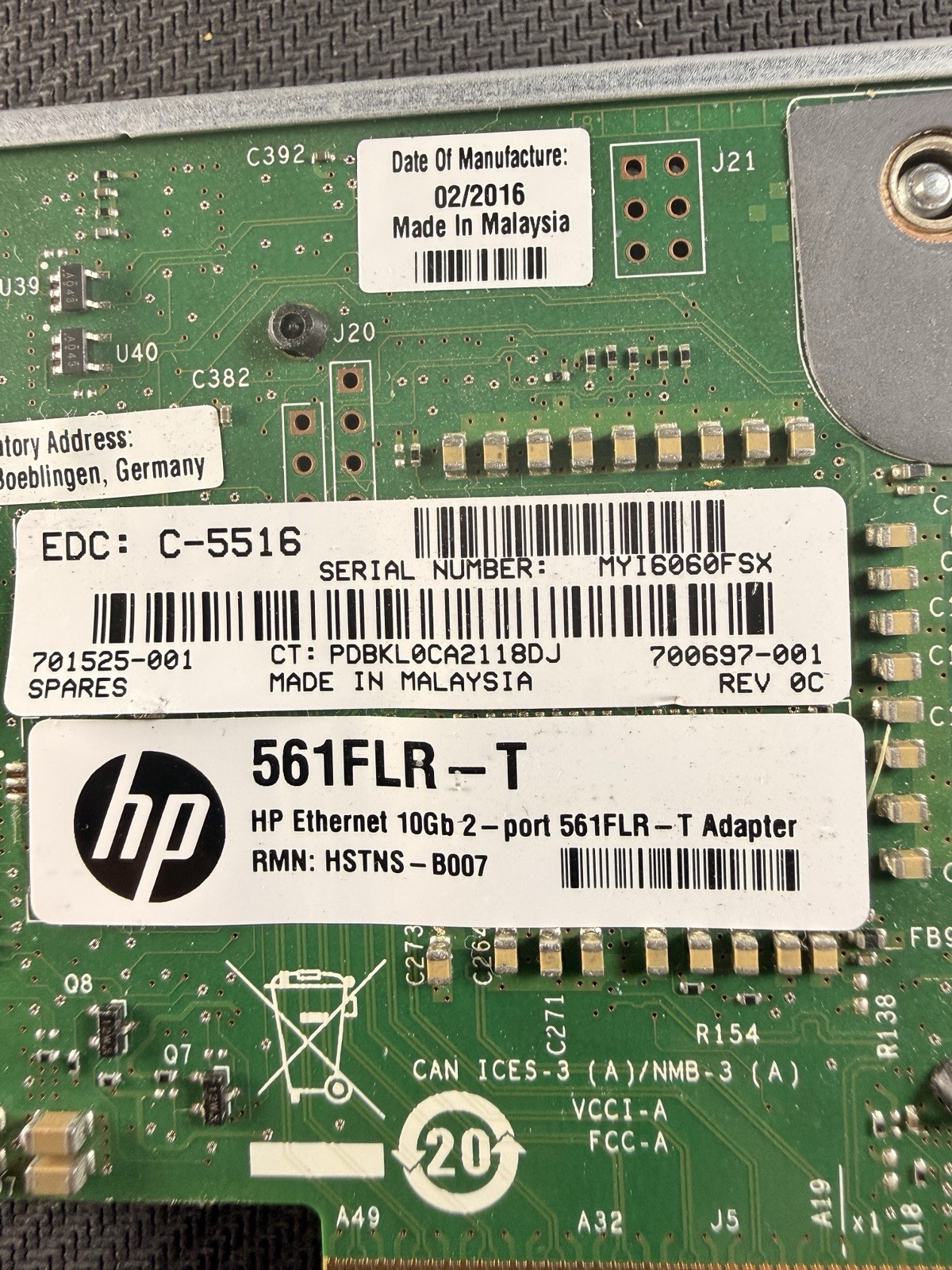 HPE 561FLR-T 10GbE Dual Port RJ45 FlexibleLOM Network Adapter 701525-001
