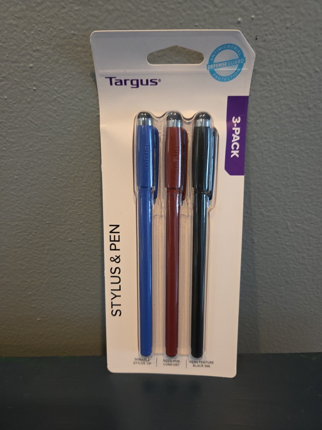 Targus AMM0601TBUS Antimicrobial Stylus & Pen (3 Pack) -  Black, Red, Blue