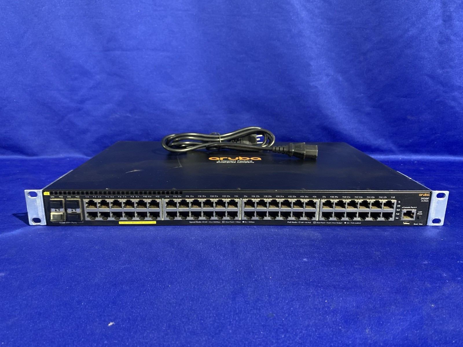 HP Aruba 2930F JL256A 48G POE+ 4SFP Ethernet Switch With Power Cord - Powers On