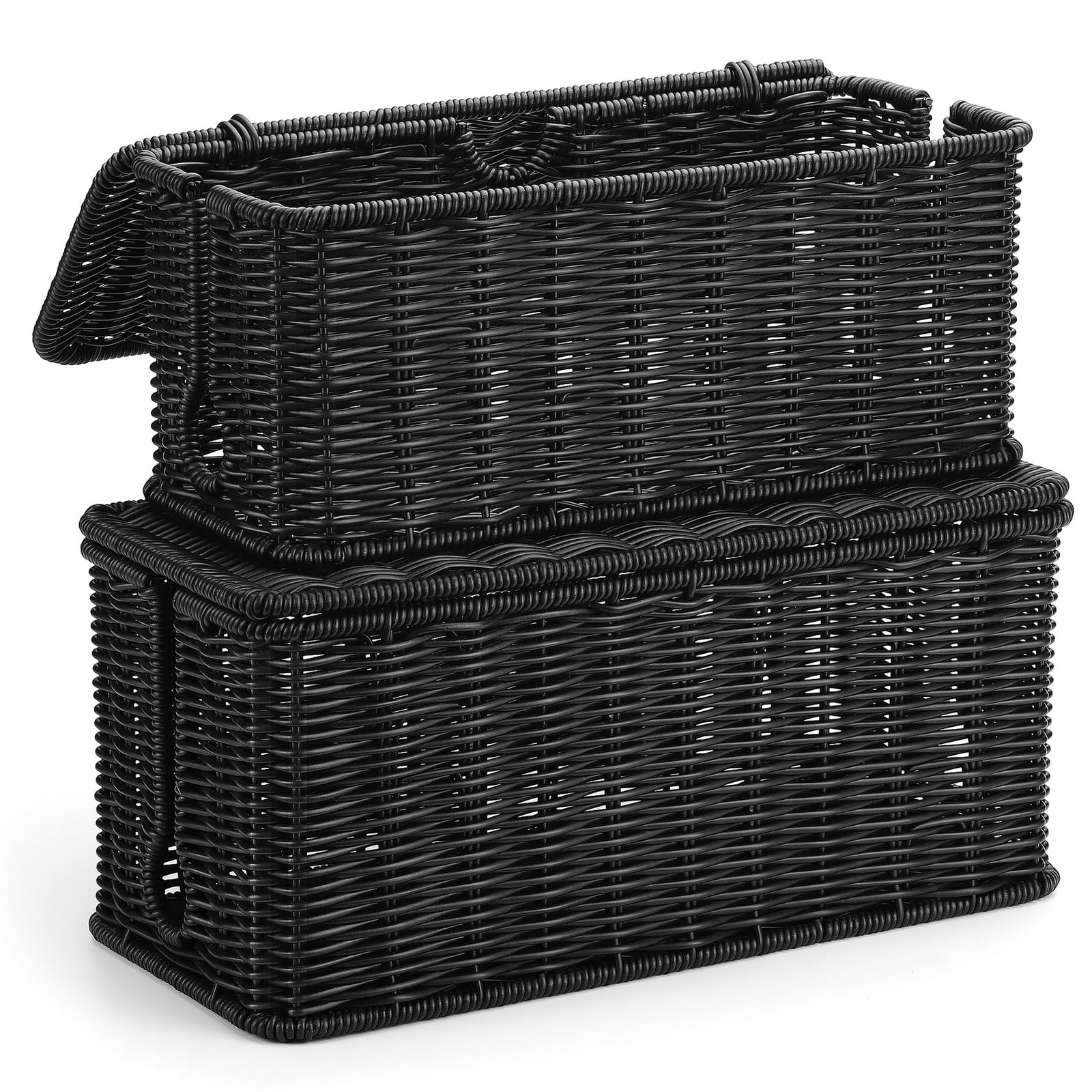 ZhiYo Rattan Cable Management Box 2 Pack Black (M&L)