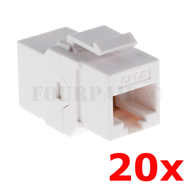 20 Pack - CAT6 Inline Coupler Keystone RJ45 Female Snap-In Jack Insert - White