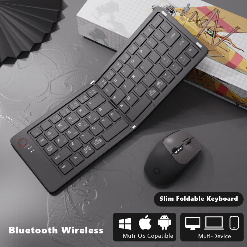 Foldable Wireless Bluetooth Keyboard for Win/Mac/iOS/Android Tablet Long Battery