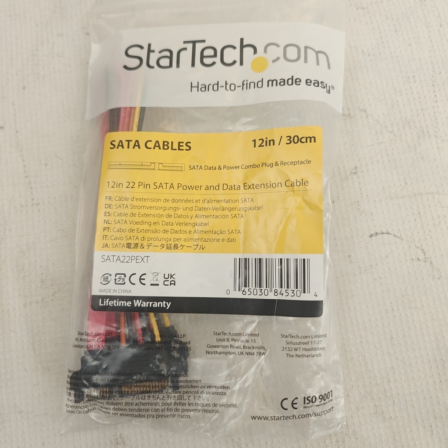 StarTech SATA22PEXT 12in (12") 22 Pin SATA Power and Data Extension Cable