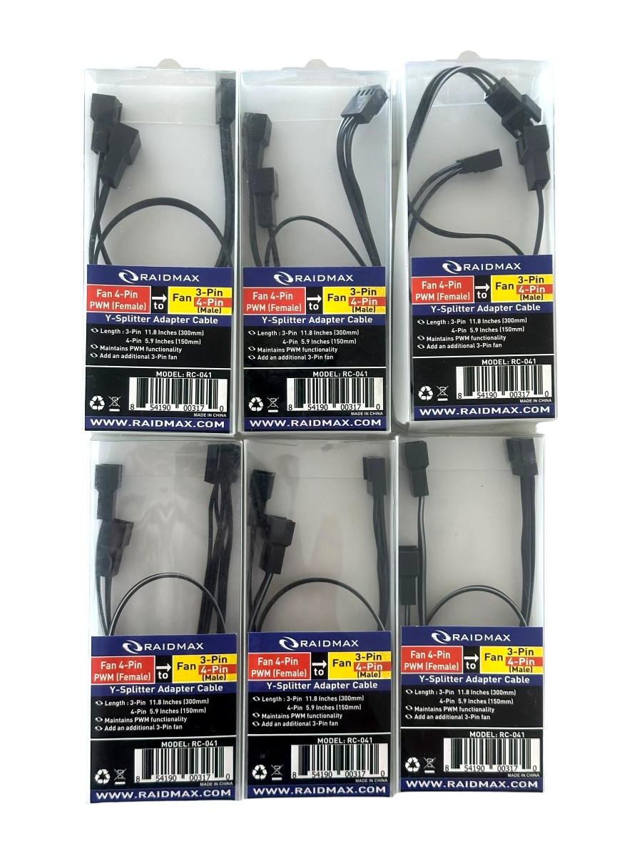 Fan 4-Pin PWN F to Fan 3-Pin 4-Pin M Y-Splitter Adapter Cable 11.8in *LOT OF 6*