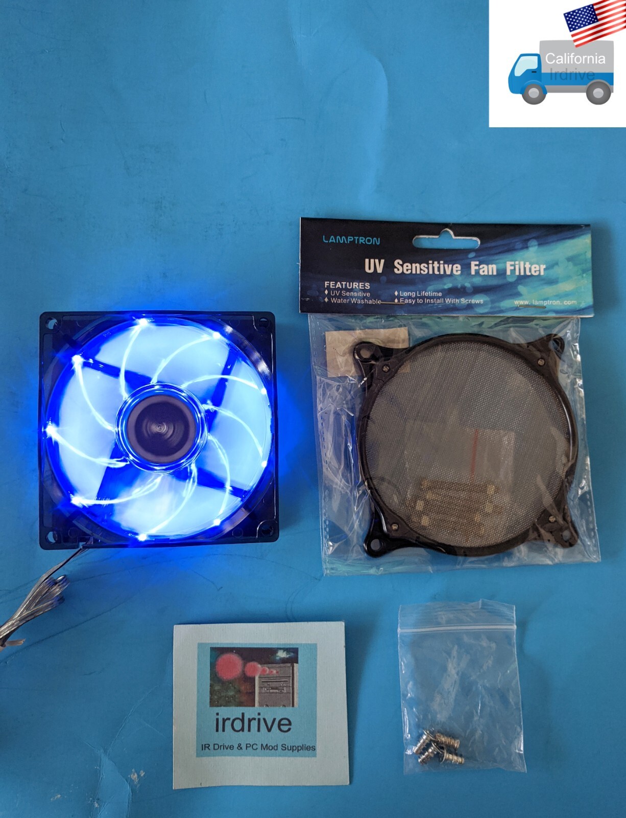 NEW Enermax 90mm Blue LED 3pin PC Case Cooling Fan + UV Sensitive Dust Filter
