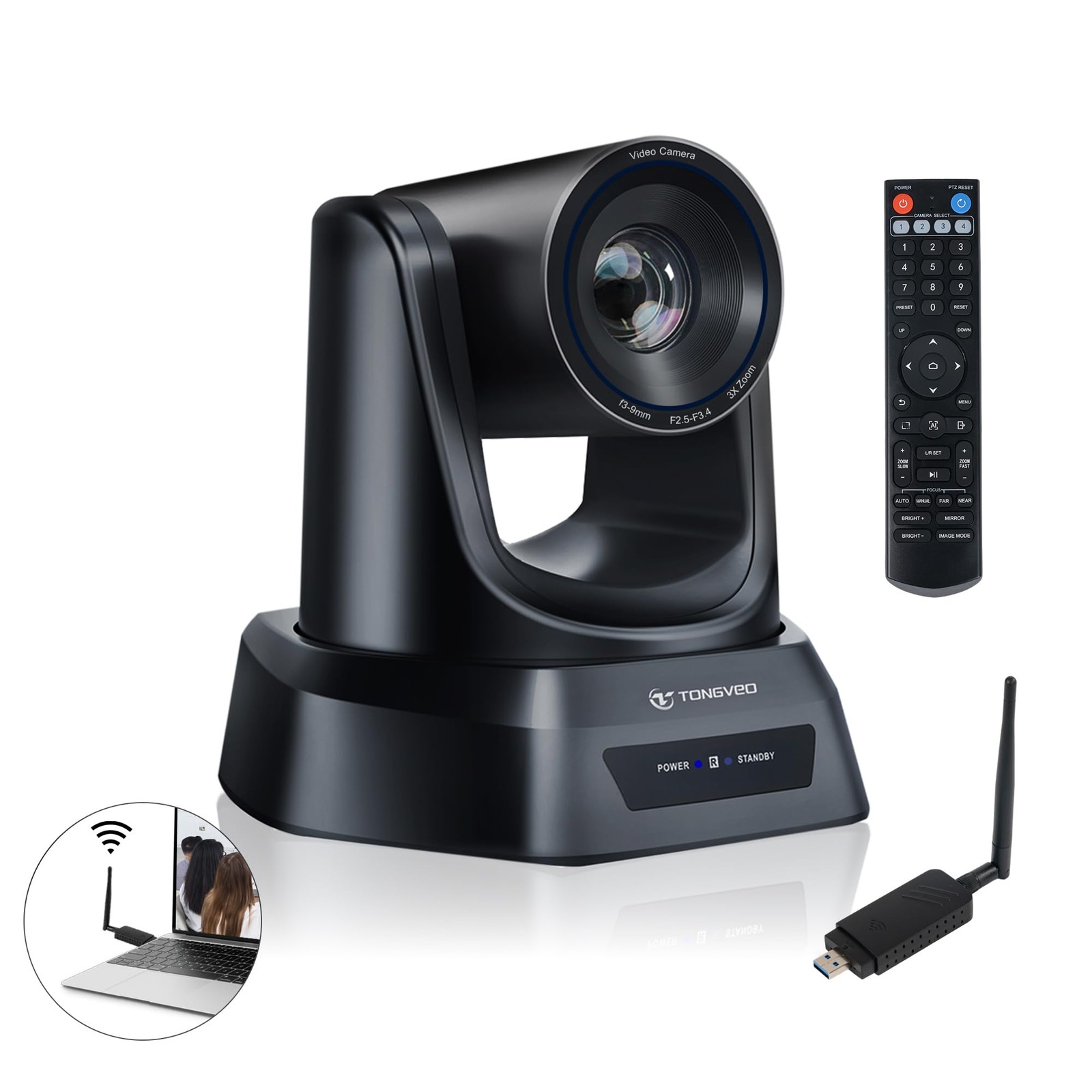 TONGVEO Wireless AI PTZ Camera with Auto-Tracking: Built-in 5.8GHz Receiver M..